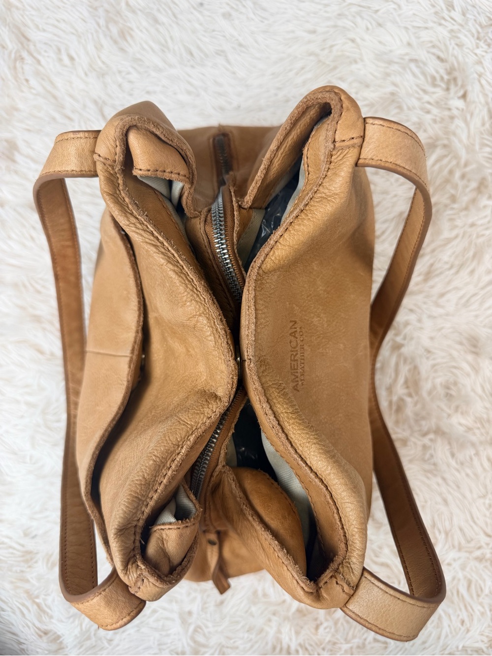 American Leather Co Liberty Tote Tan Genuine Leather Shoulder Hobo Bag Boho - Picture 5 of 16